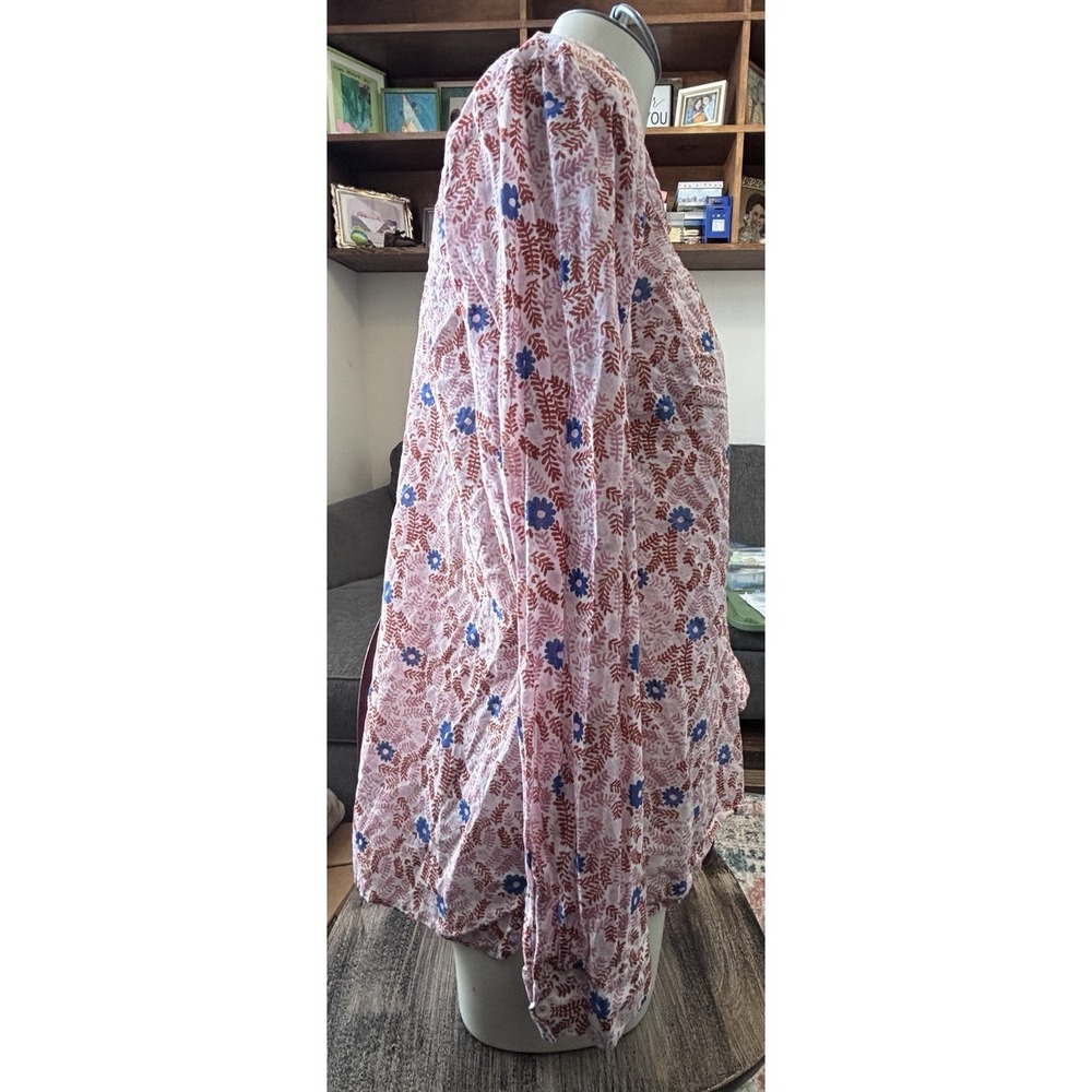 Talbots Pintuck Floral Half Button Pink Blue Cottage Core Top Womens Size XL EUC - Picture 3 of 8